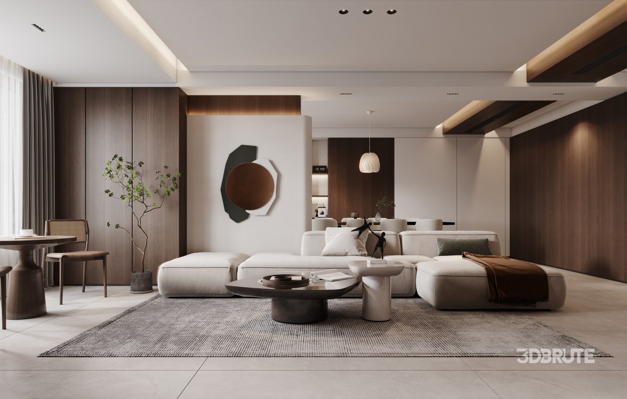 Modern living room and dining room interior scene Image 6