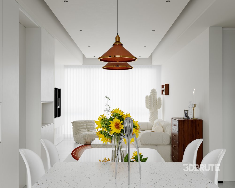 Modern living room and dining room interior scene Image 8