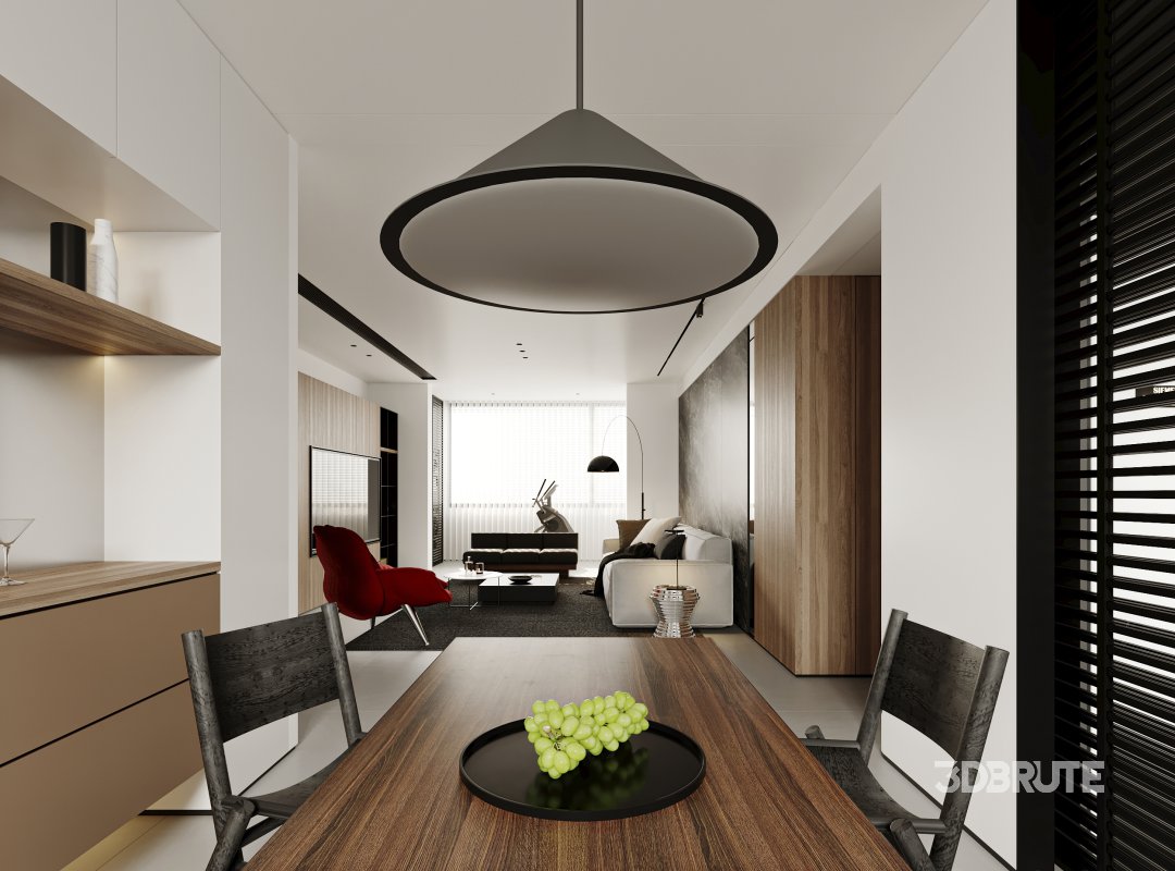 Modern living room and dining room interior scene Image 1