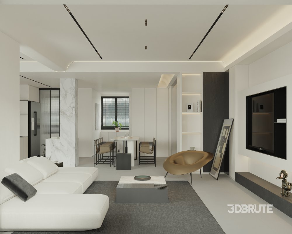 Modern living room and dining room bedroom interior scene Image 5