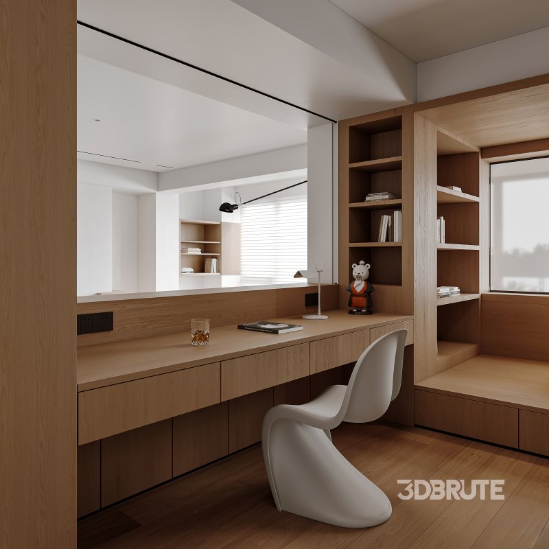 Modern living room and dining room office room interior scene Image 2