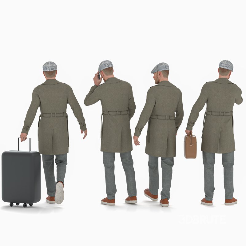 Travel Man in Trip With Coat in 04 Poses Image 3