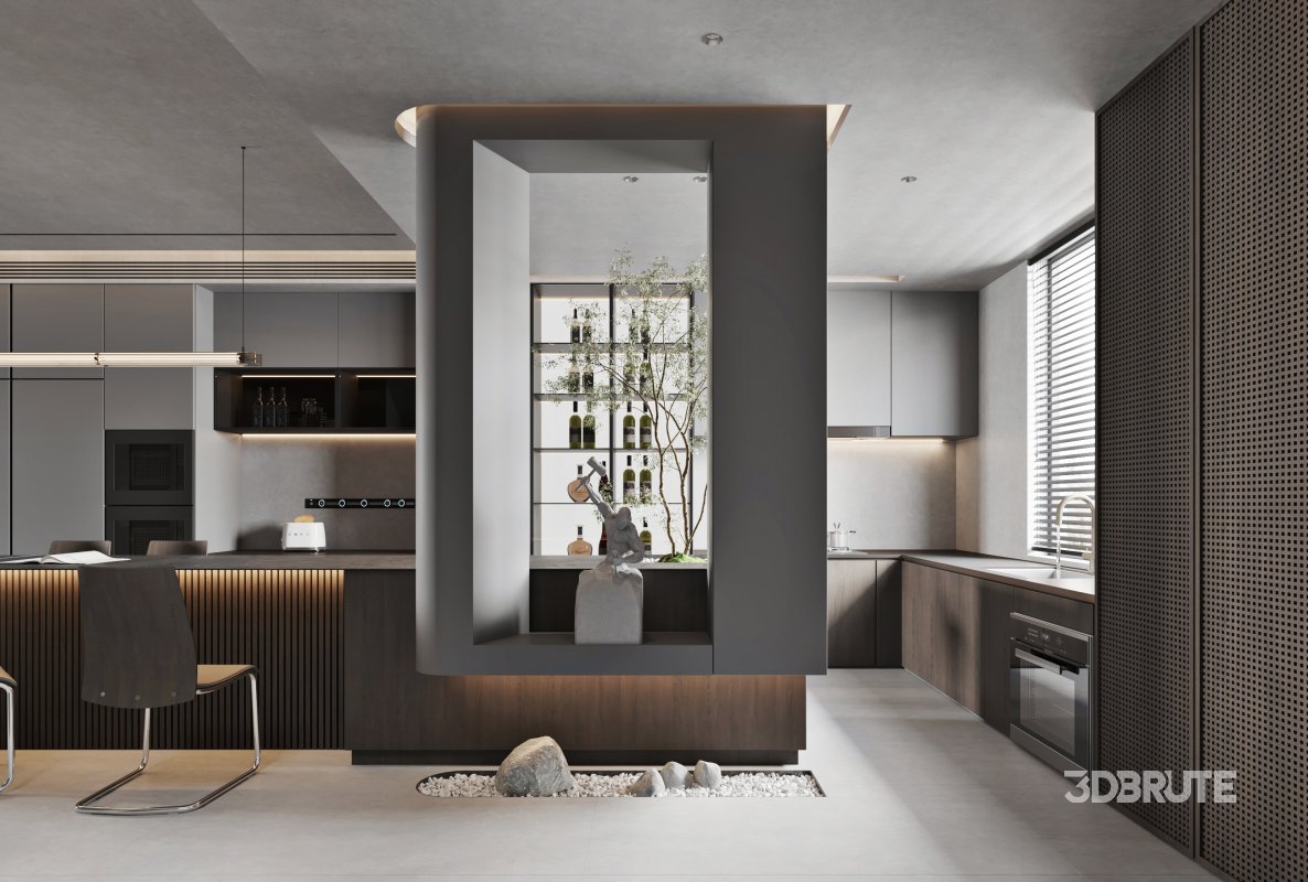 Modern living room and dining room interior scene Image 6