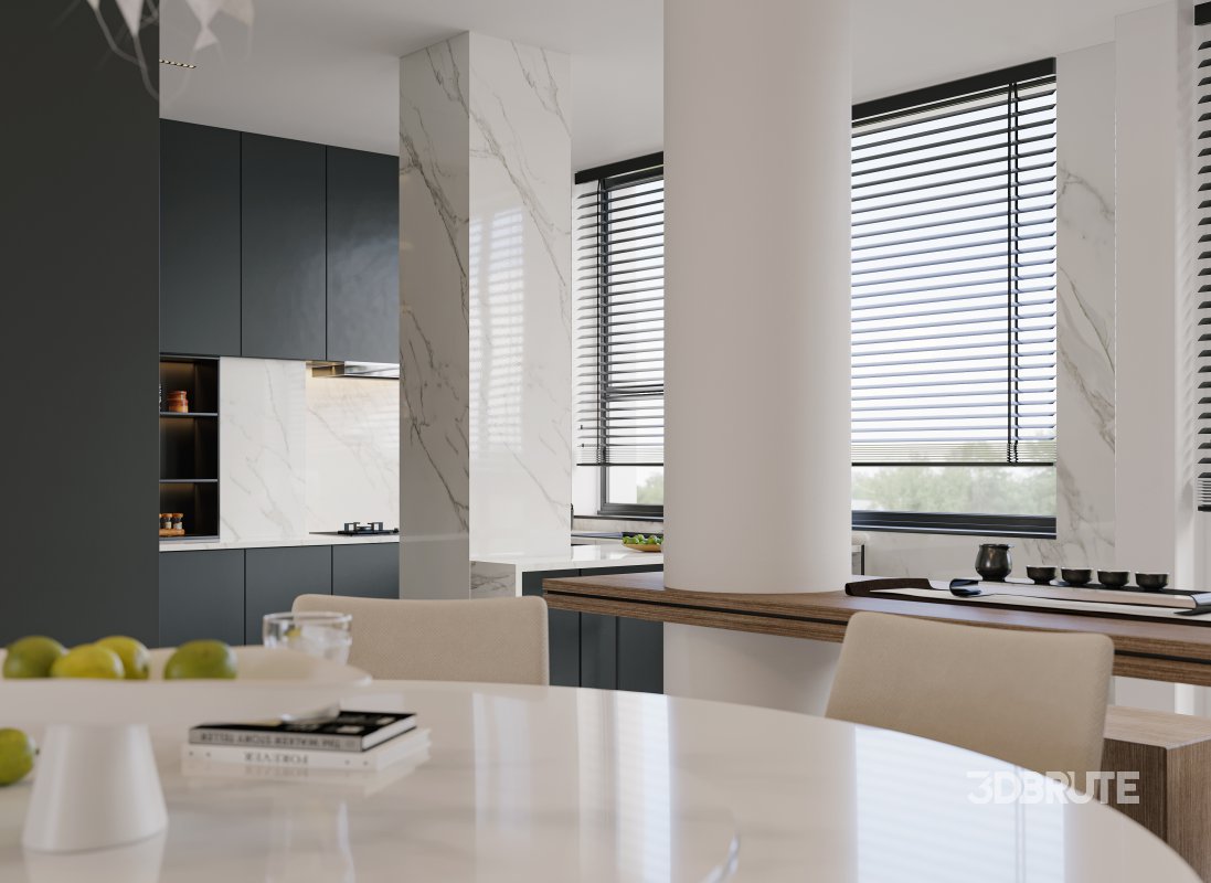 Modern living room and dining room interior scene Image 2