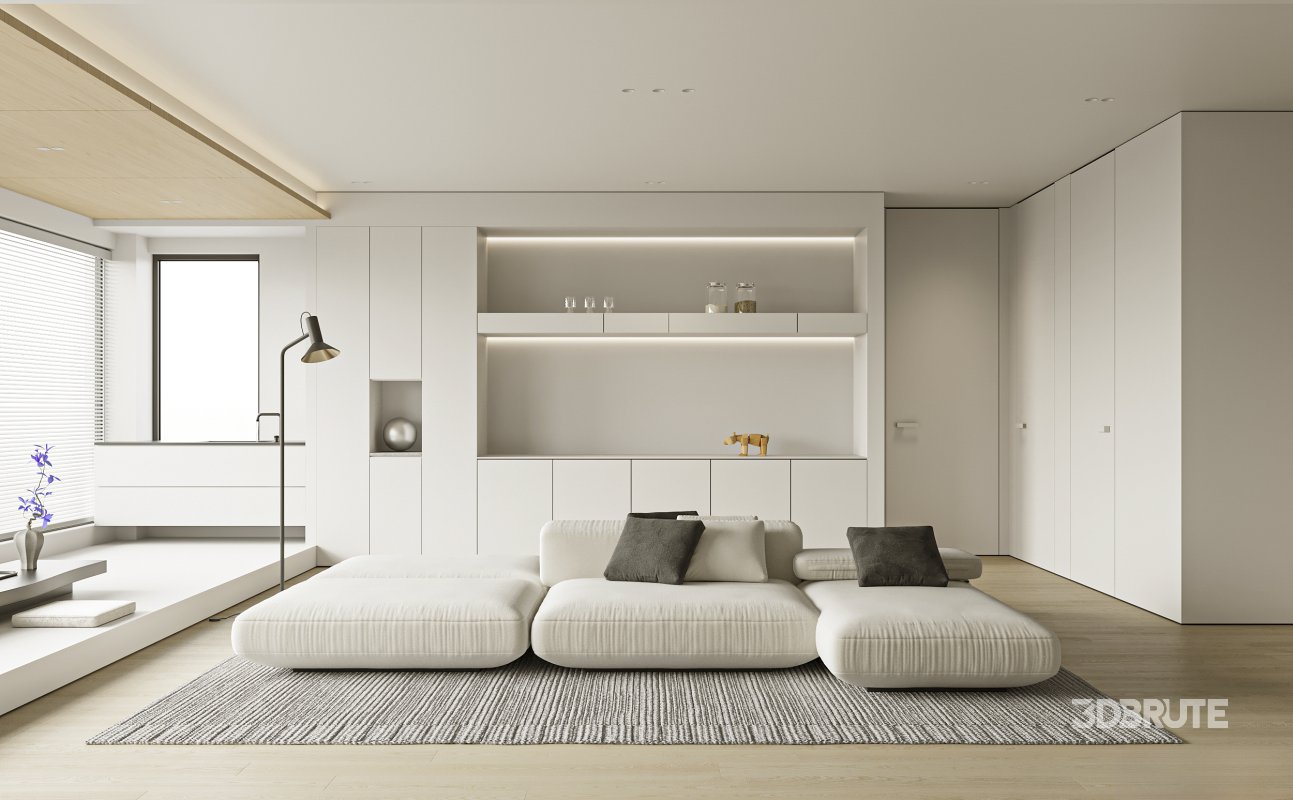 Modern living room and dining room interior scene Image 2