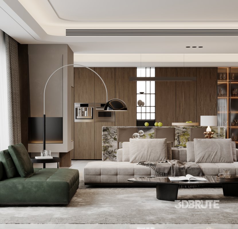 Modern living room and dining room interior scene Image 10