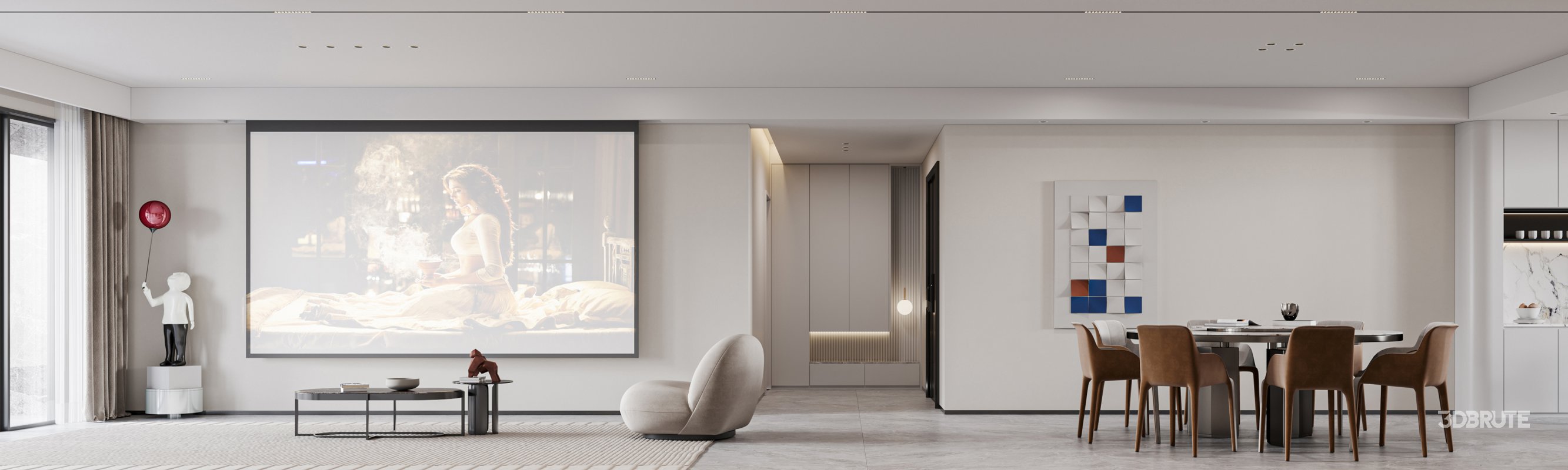 Modern living room and dining room interior scene Image 4