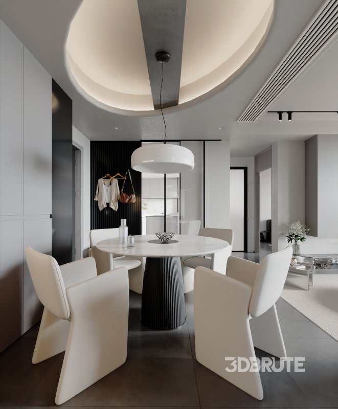 Modern living room and dining room interior scene Image 2