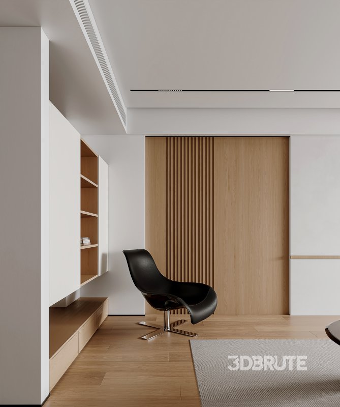 Modern living room and dining room office room interior scene Image 4