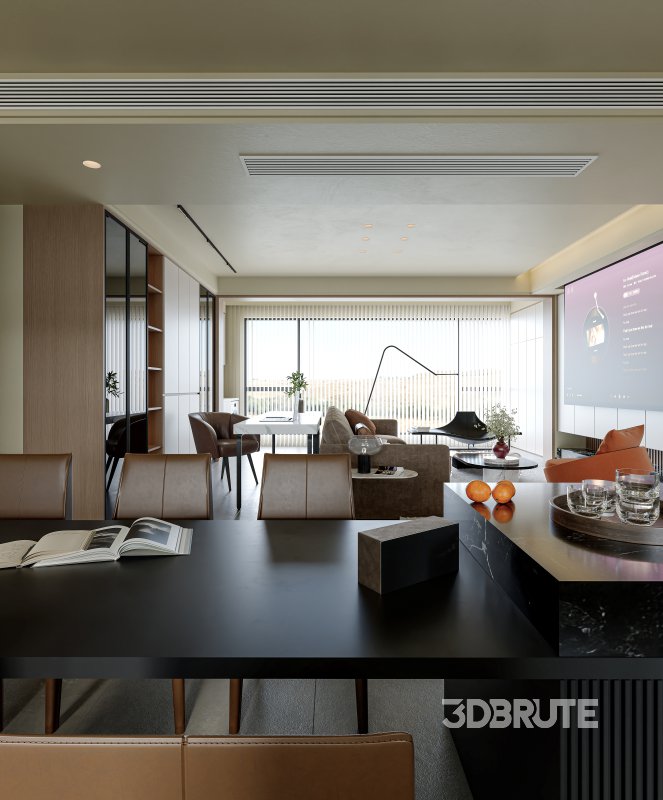 Modern living room and dining room interior scene Image 6