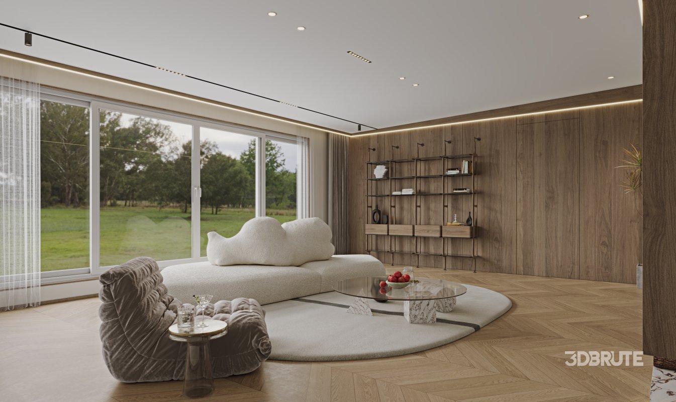 Modern living room and dining room kitchen bedroom interior scene Image 9