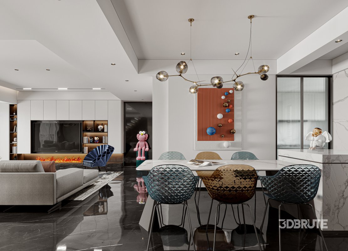 Modern living room and dining room interior scene Image 2