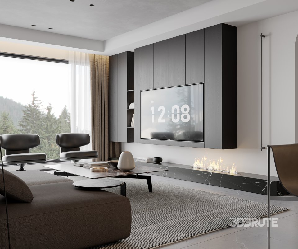 Modern living room and dining room interior scene Image 3