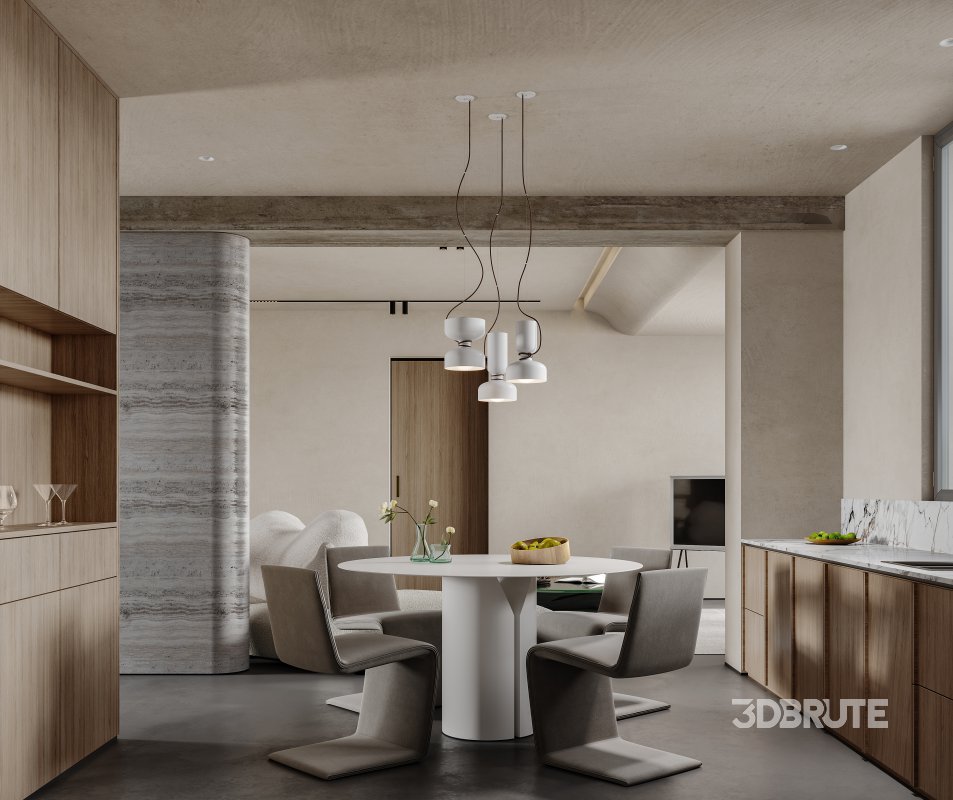 Modern living room and dining room interior scene Image 15