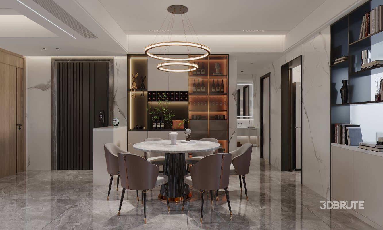 Modern living room and dining room interior scene Image 3