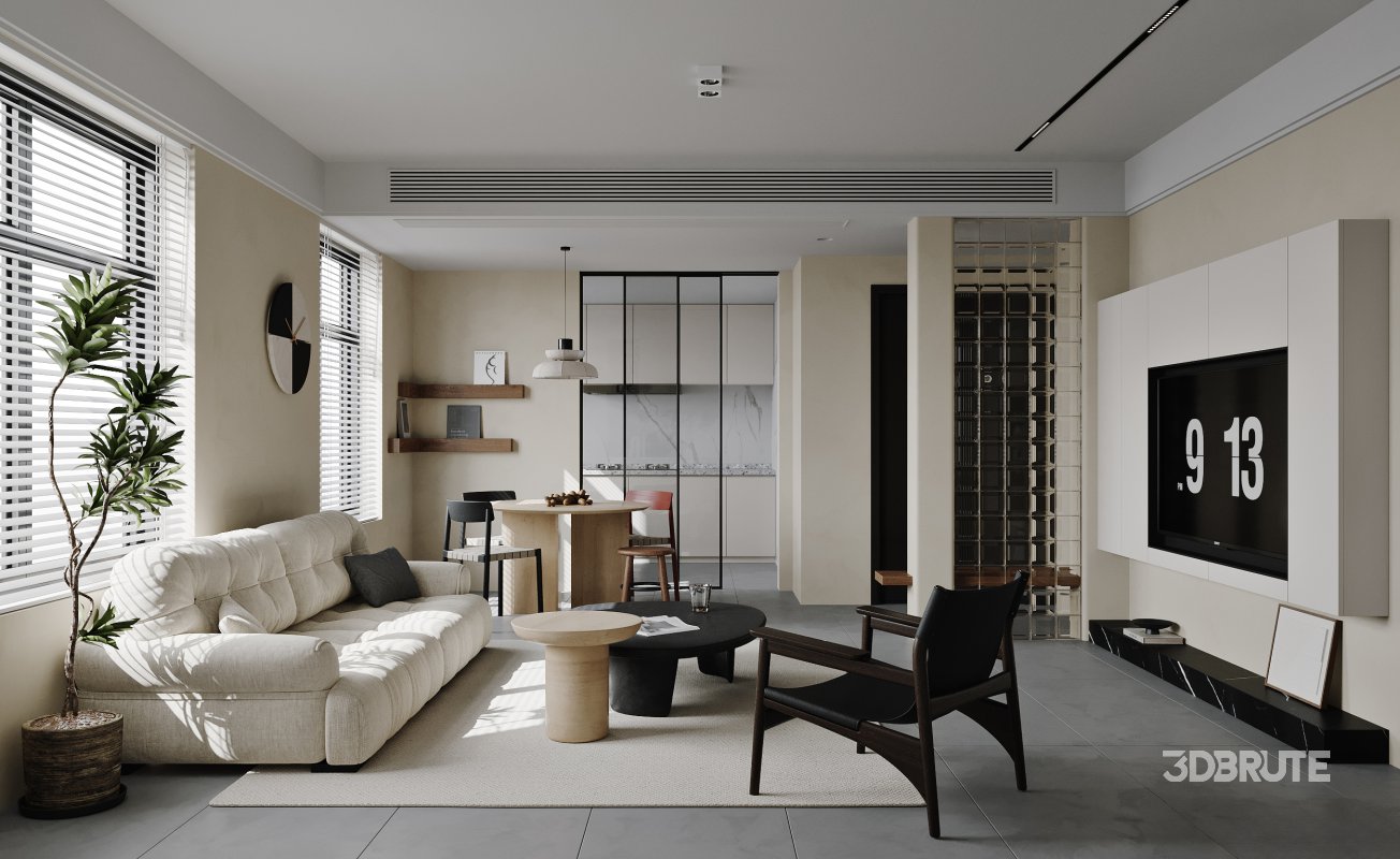 Modern living room and dining room interior scene Image 5