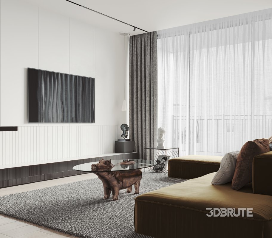 Modern living room and dining room interior scene Image 2