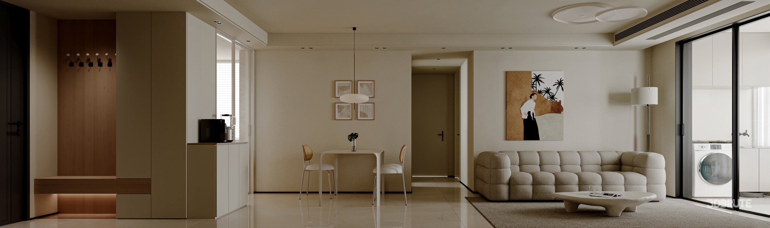 Modern living room and dining room interior scene Image 1