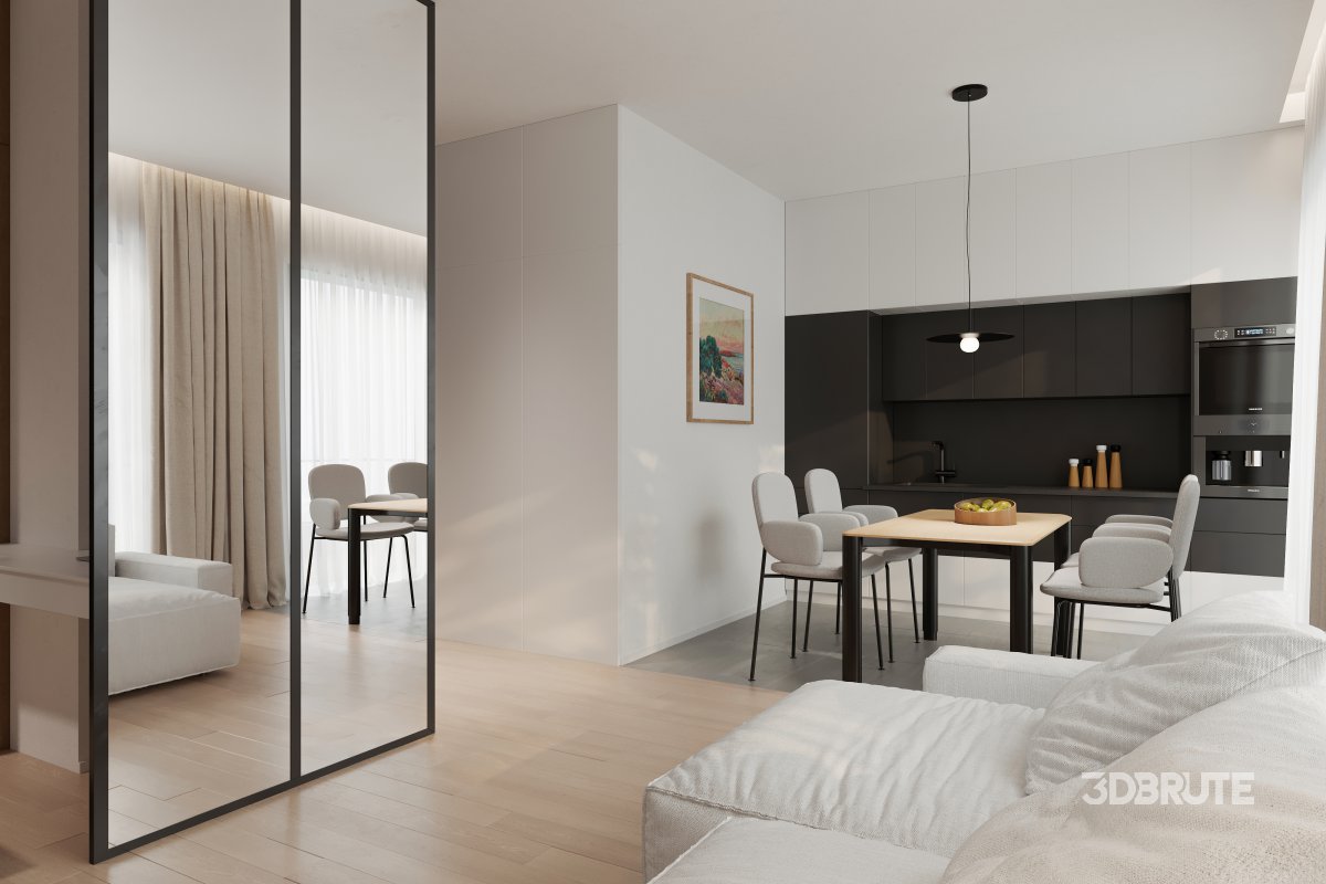 Modern living room and dining room interior scene Image 3