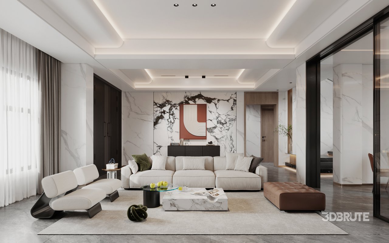 Modern living room and dining room interior scene Image 1