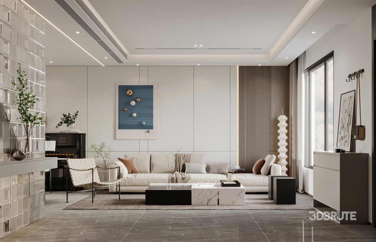 Modern living room and dining room interior scene Image 6