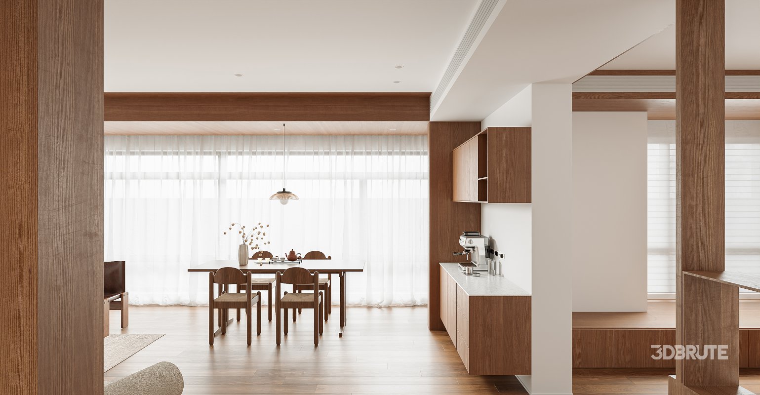 Modern living room and dining room interior scene Image 4