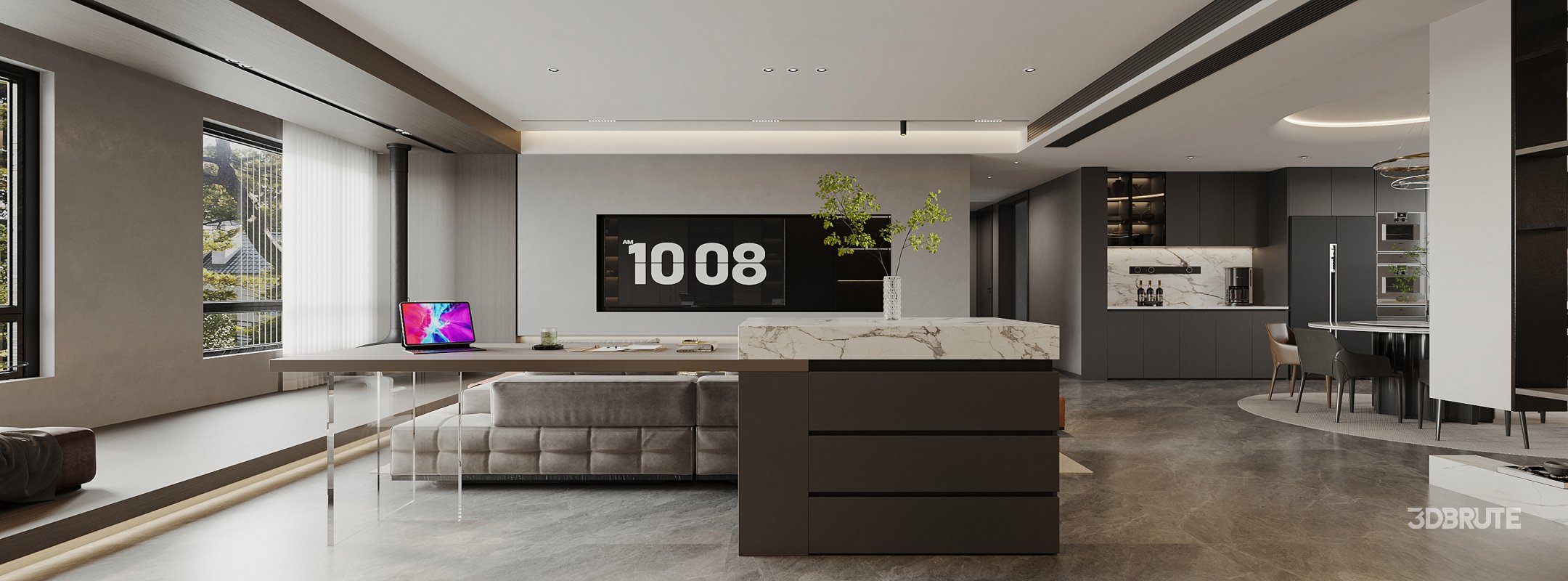 Modern living room and dining room interior scene Image 3