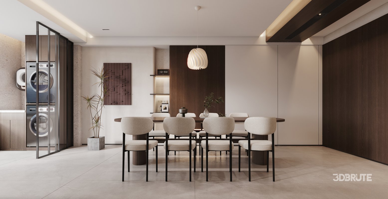 Modern living room and dining room interior scene Image 4