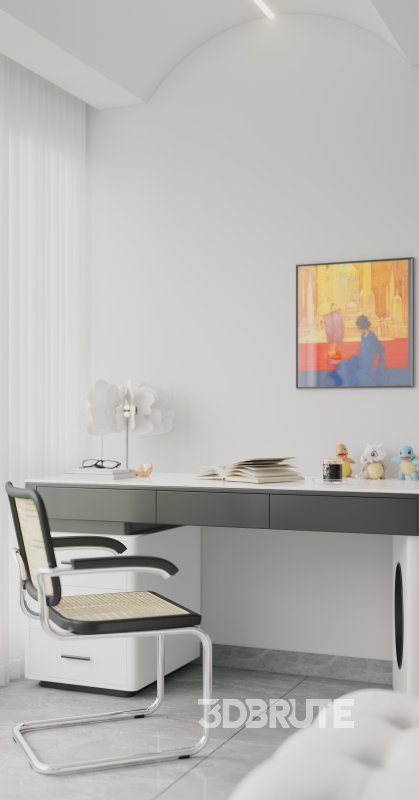 Modern living room and dining room bedroom interior scene Image 5