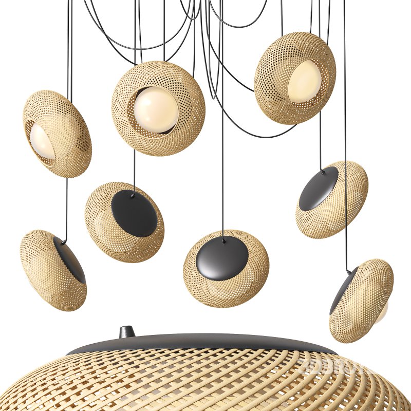 Bamboo 8 Lampshades Cluster Pendant Lamp Image 4