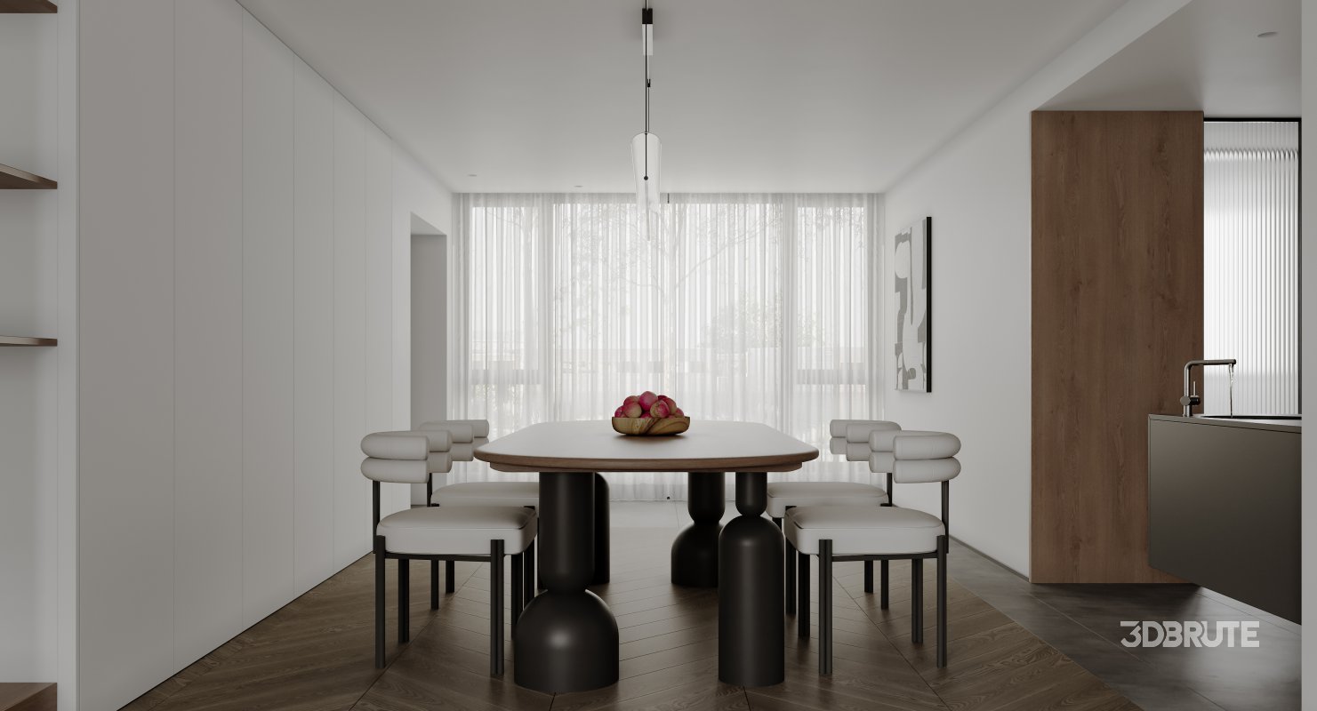 Modern living room and dining room interior scene Image 1