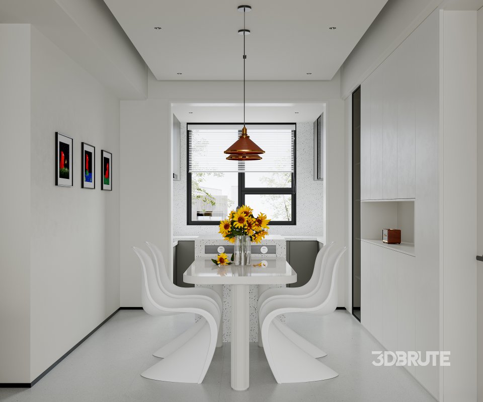Modern living room and dining room interior scene Image 1