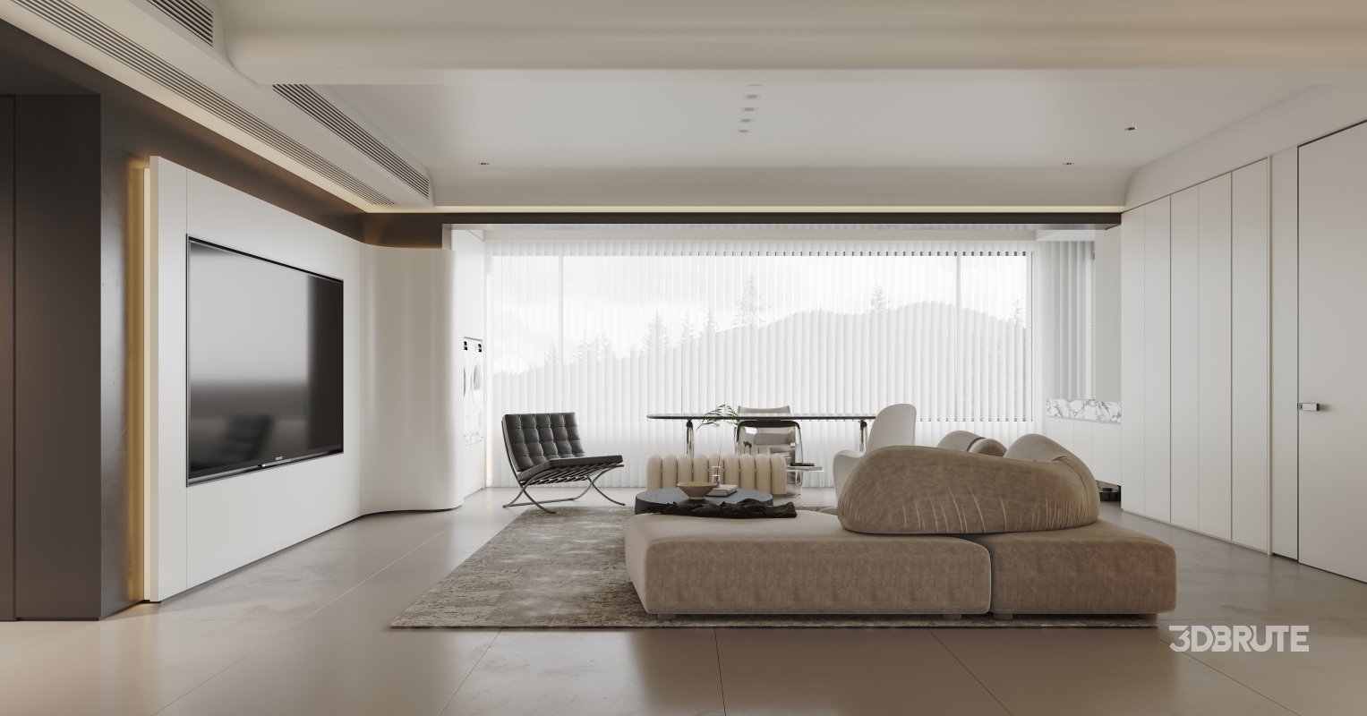 Modern living room and dining room interior scene Image 1