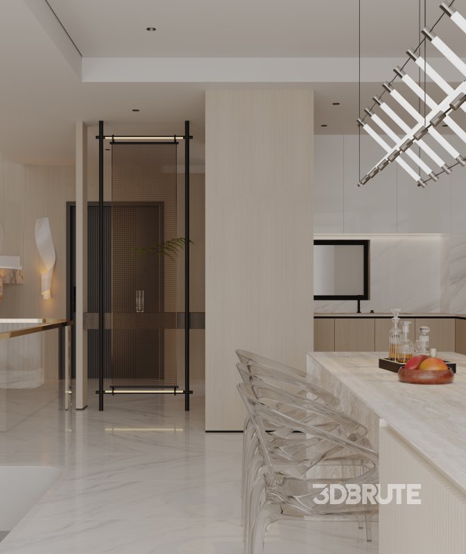 Modern living room and dining room interior scene Image 9