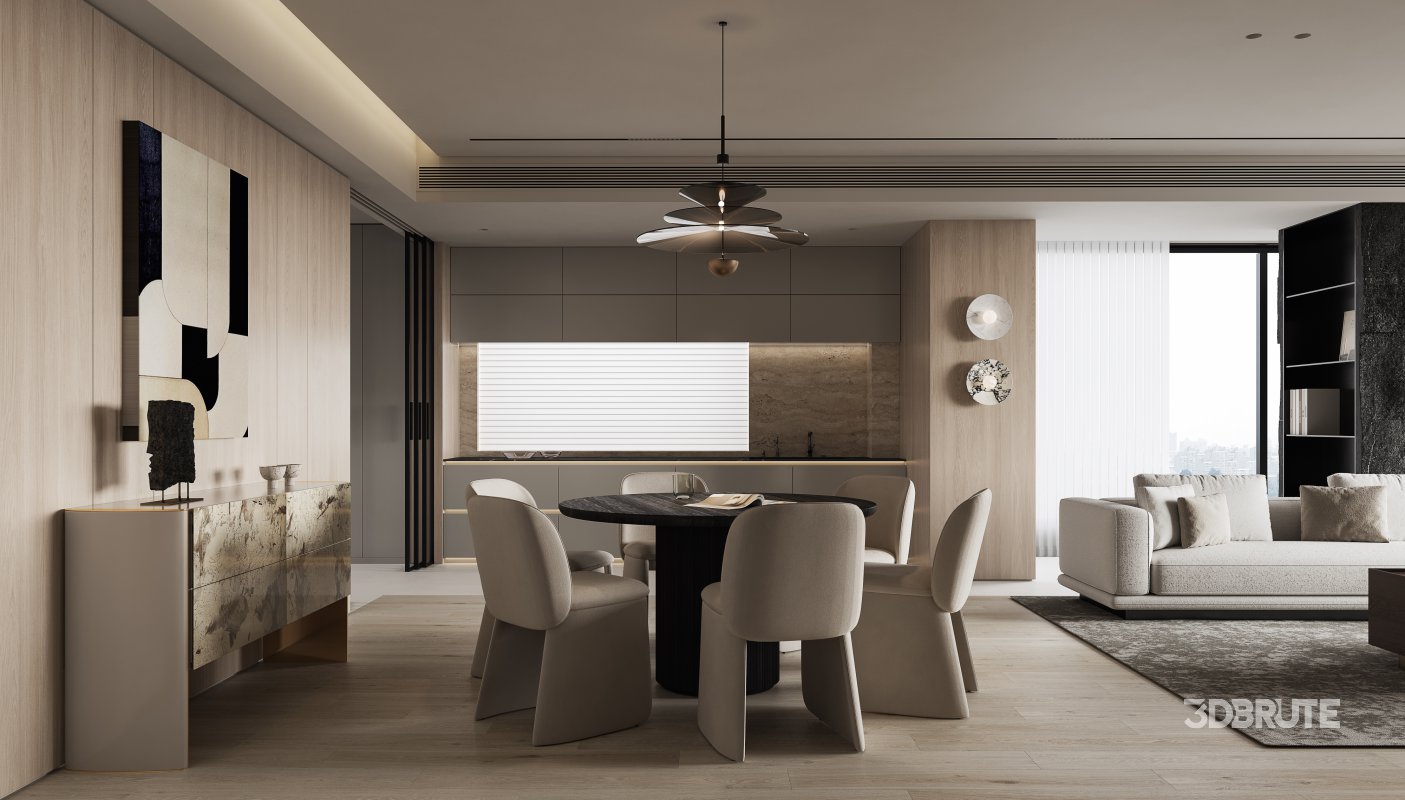 Modern living room and dining room interior scene Image 3