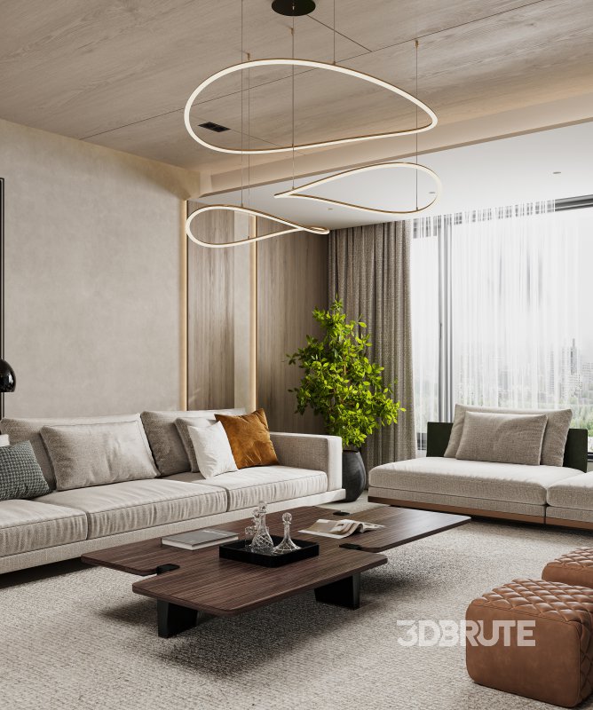 Modern living room and dining room interior scene Image 10