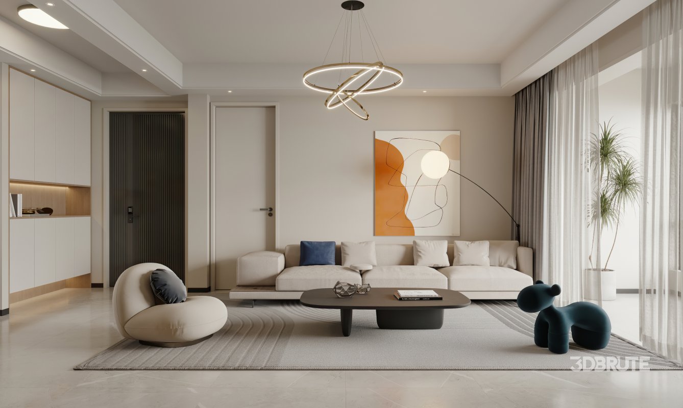 Modern living room and dining room interior scene Image 2