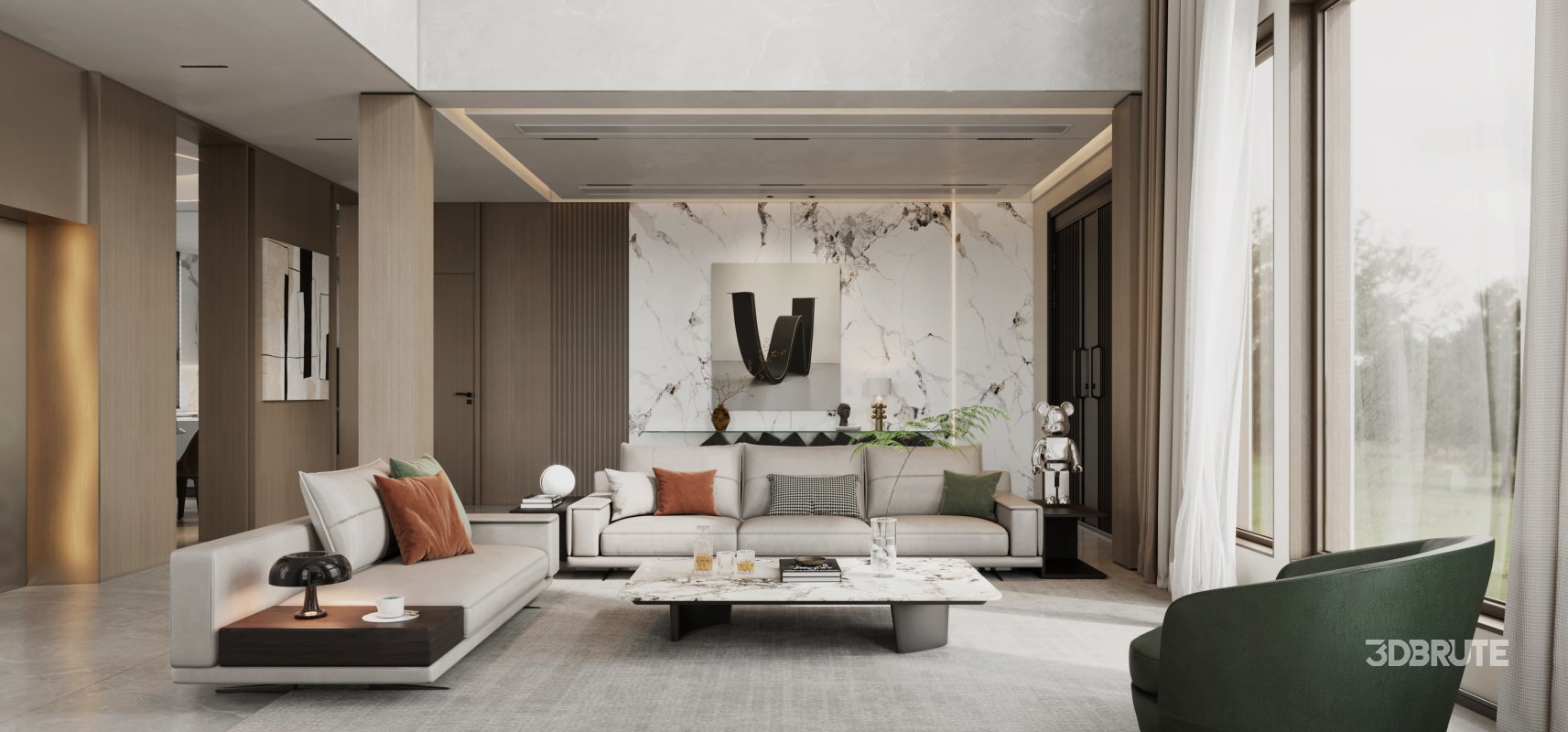 Modern living room and dining room interior scene Image 2