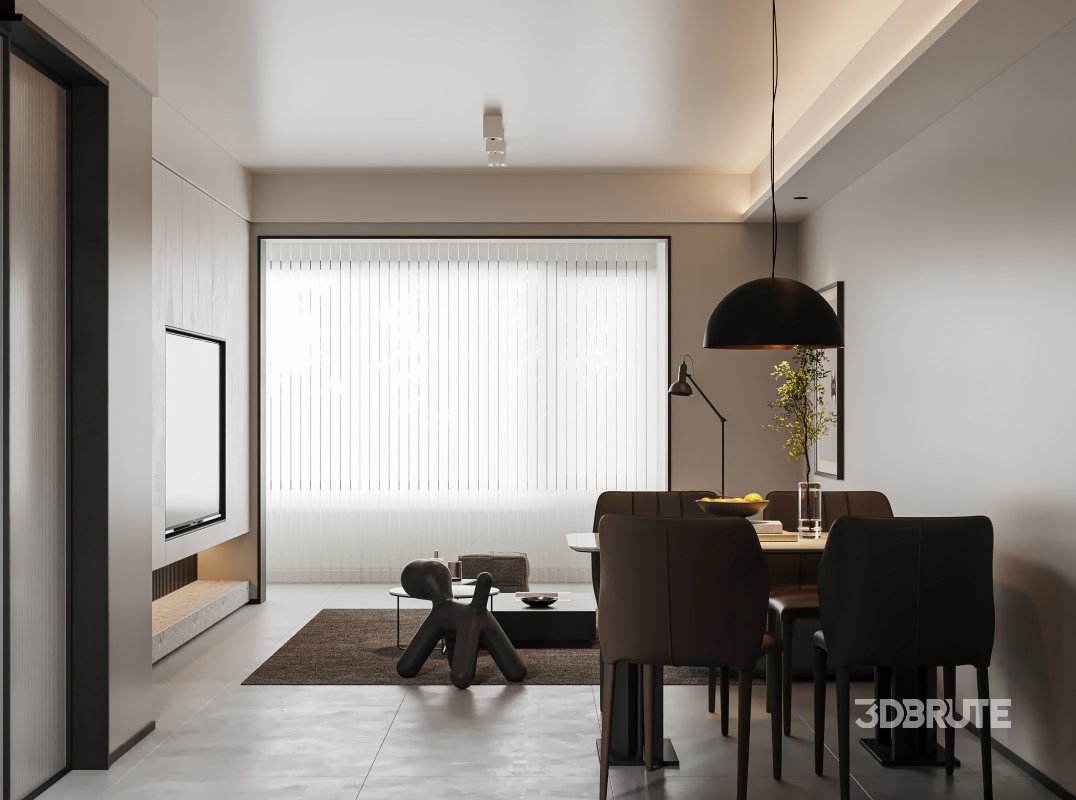 Modern living room and dining room interior scene Image 7