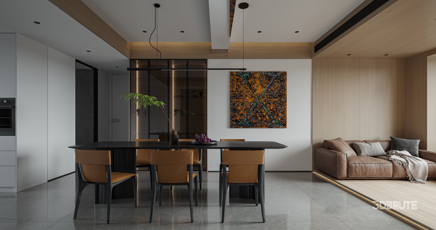 Modern living room and dining room interior scene Image 3