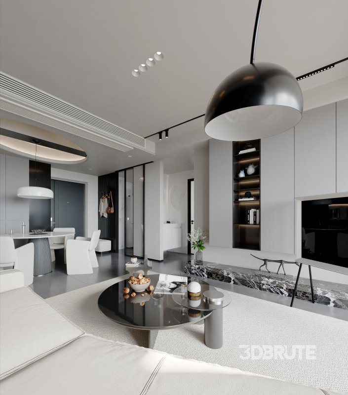 Modern living room and dining room interior scene Image 6
