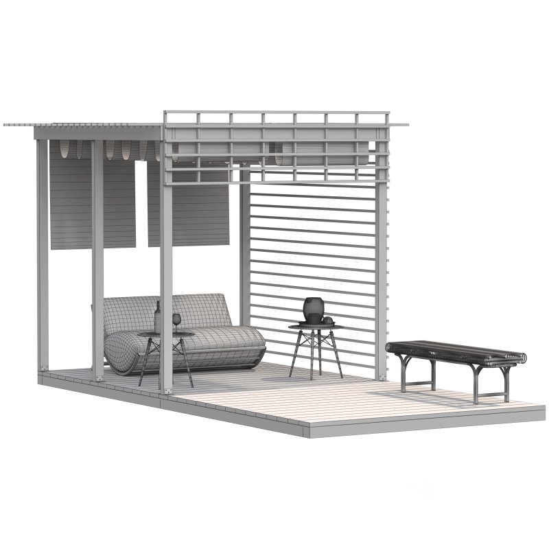 Pergola 3D Scene – Modern Outdoor Lounge and Dining Area Image 1
