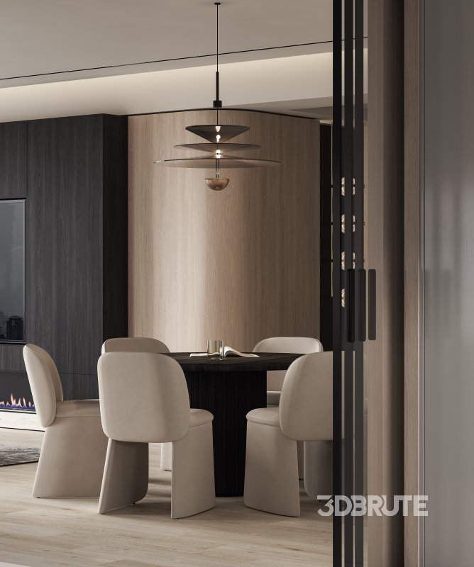 Modern living room and dining room interior scene Image 8