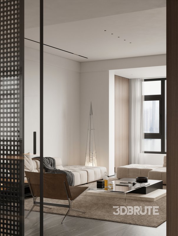 Modern living room and dining room kitchen interior scene Image 3