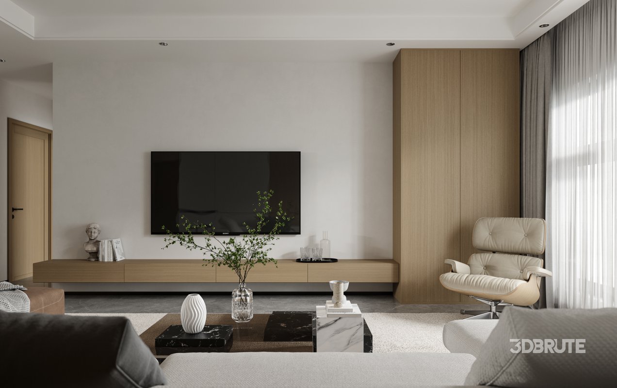 Modern living room and dining room interior scene Image 4
