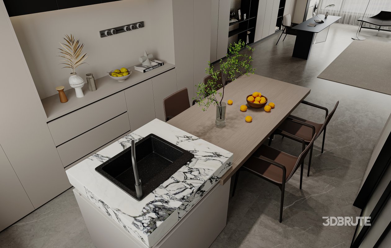 Modern living room and dining room interior scene Image 5