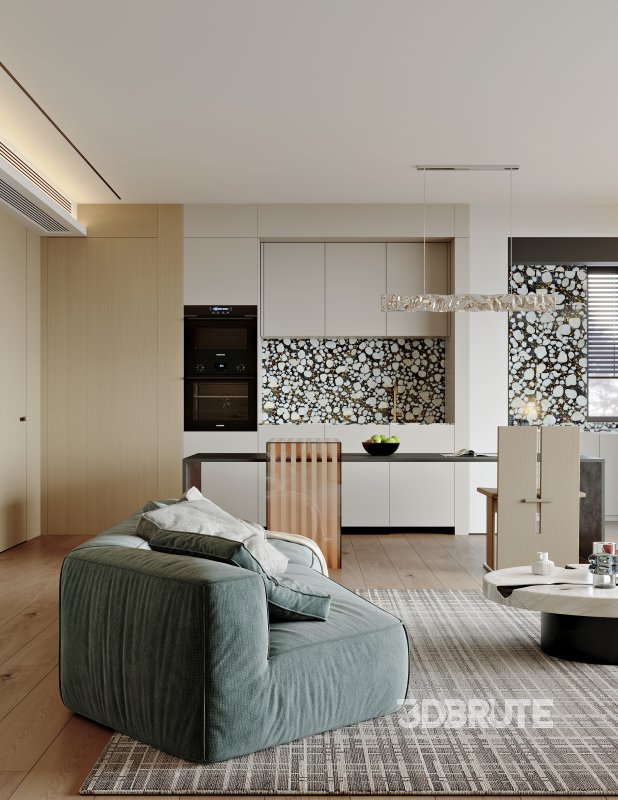 Modern living room and dining room interior scene Image 6