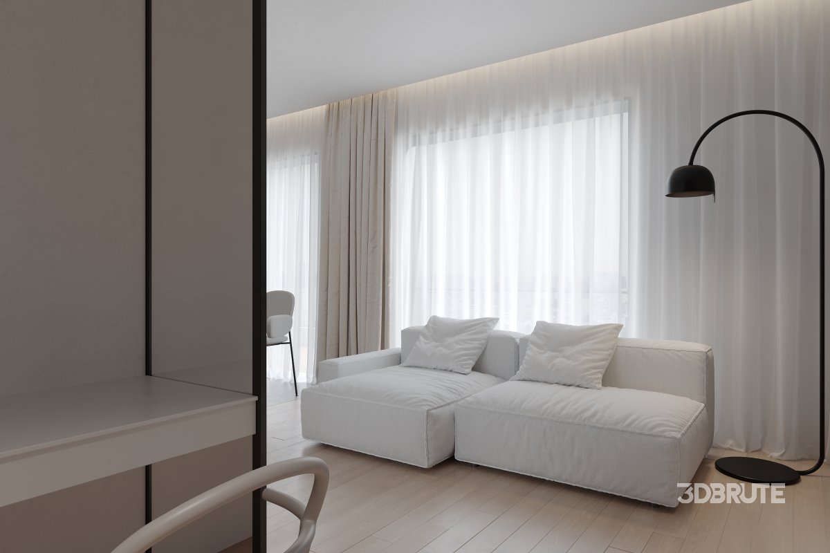 Modern living room and dining room interior scene Image 1