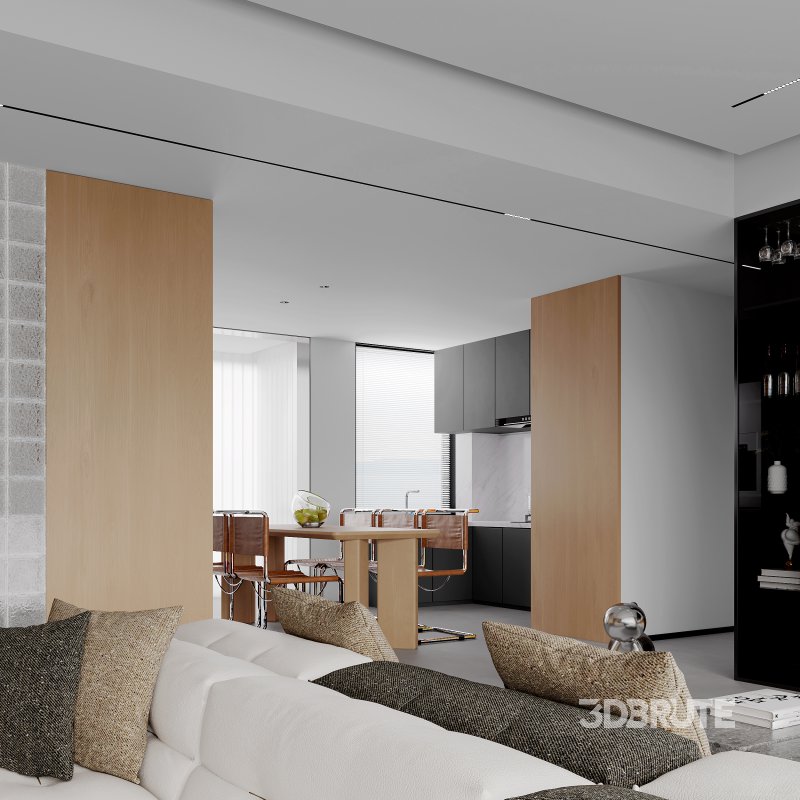Modern living room and dining room interior scene Image 6