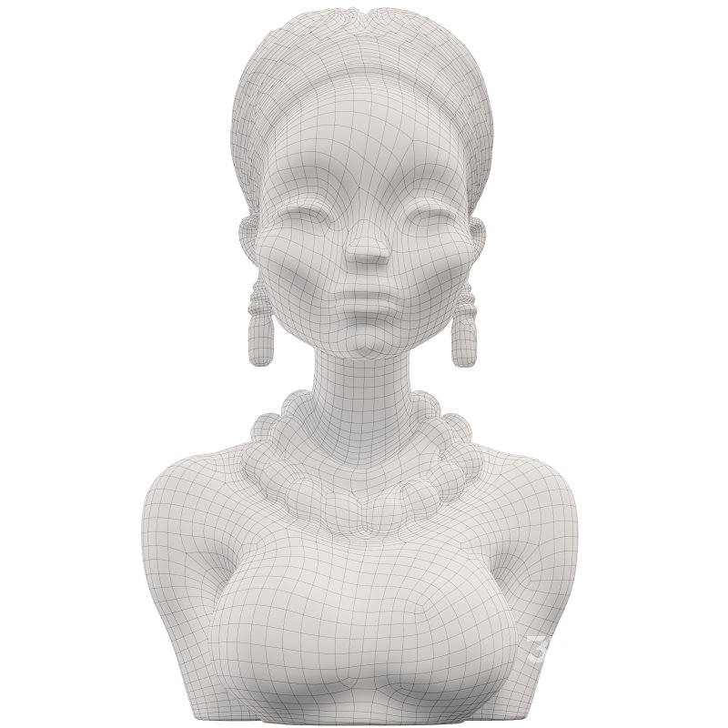 Polished Wood Bust 3D Model Stylized Female Figure Image 1